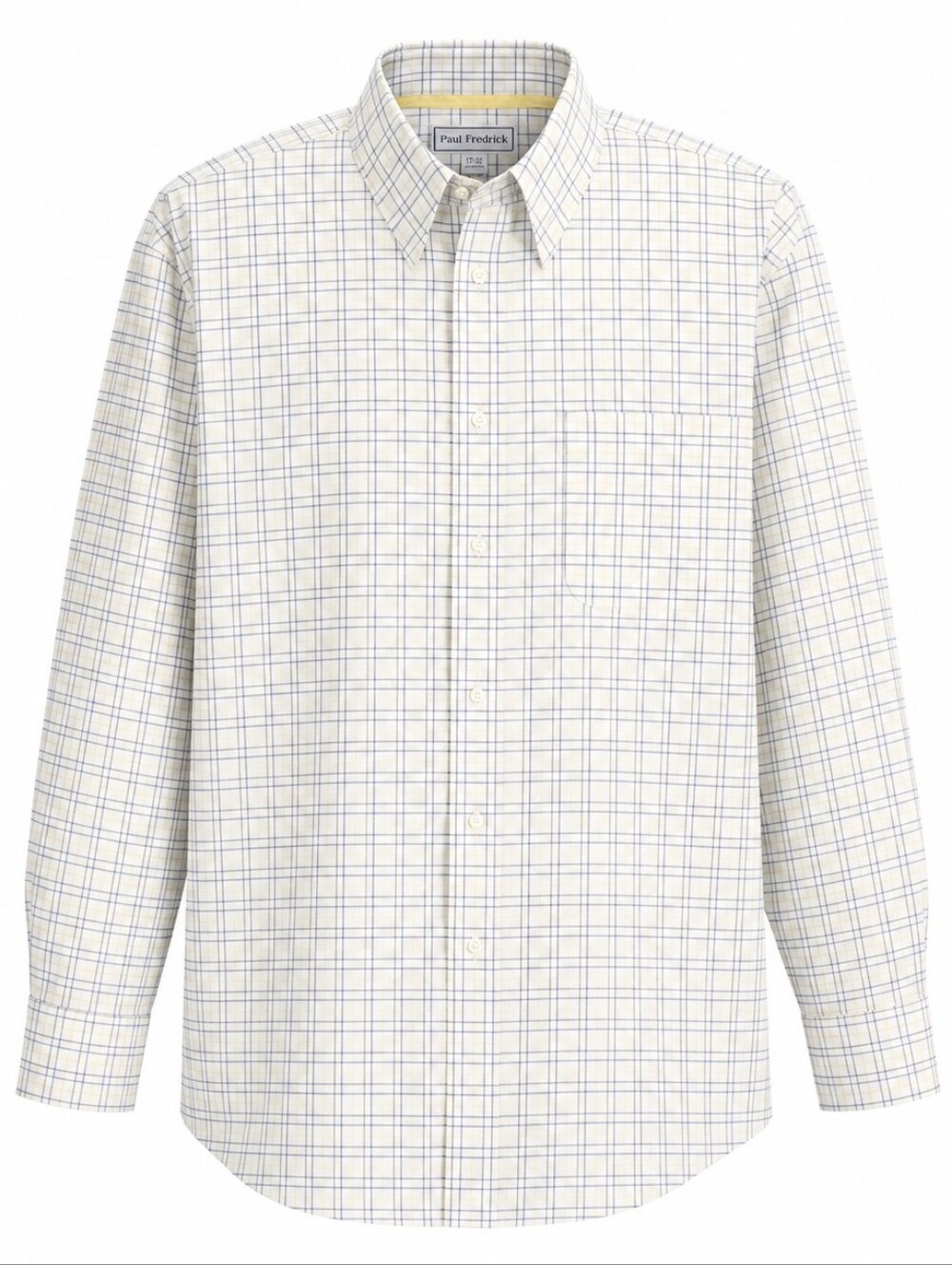 Paul Fredrick Men Non Iron 100% Cotton Dobby Dress Shirt Check Button Down 17 32